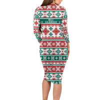 Mele Kalikimaka Hawaii Christmas Long Sleeve Bodycon Dress Hawaiian Quilt Pattern Style - Polynesian Pride