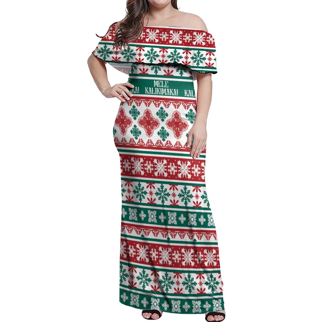 Mele Kalikimaka Hawaii Christmas Off Shoulder Maxi Dress Hawaiian Quilt Pattern Style - Polynesian Pride