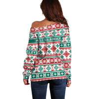 Mele Kalikimaka Hawaii Christmas Off Shoulder Sweater Hawaiian Quilt Pattern Style - Polynesian Pride