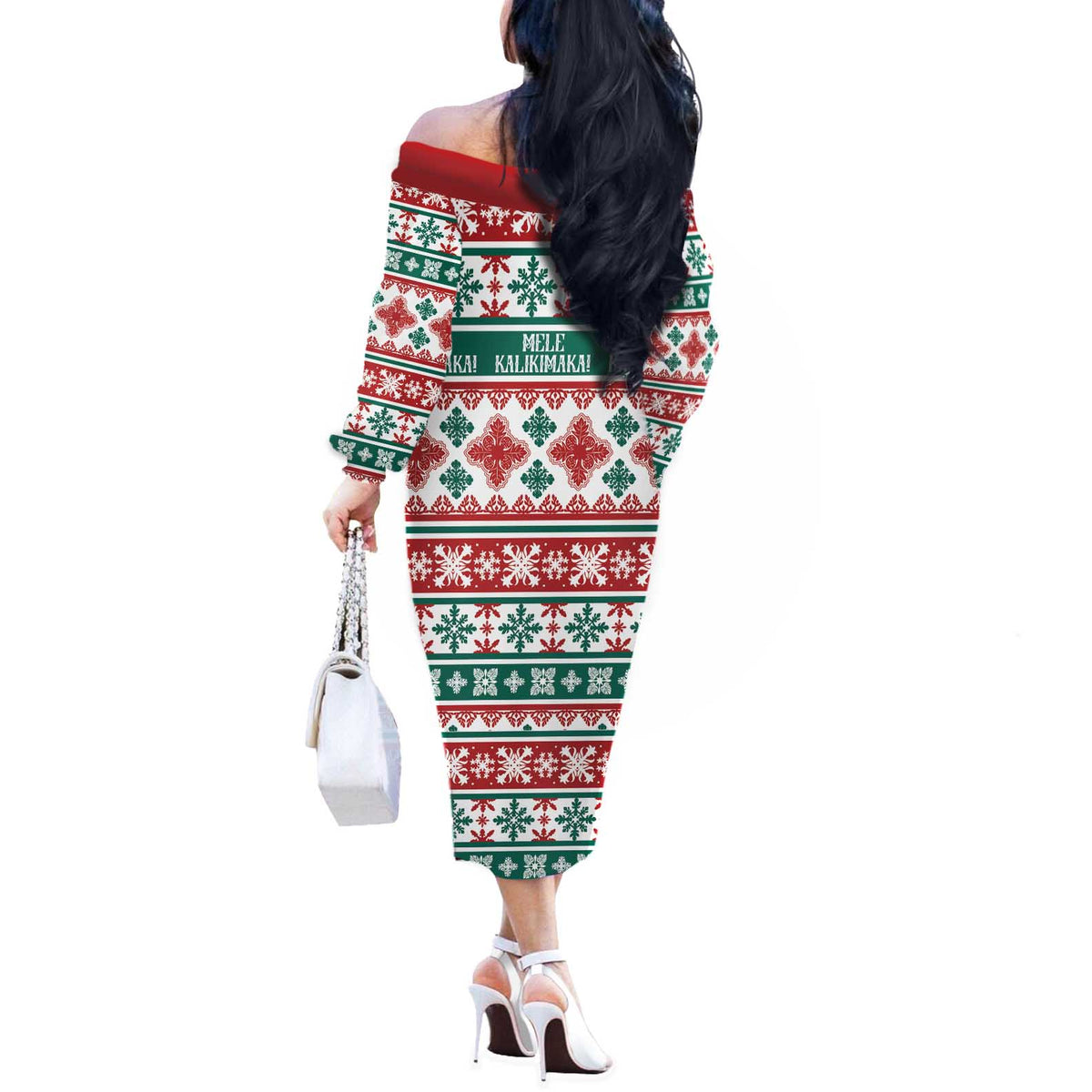 Mele Kalikimaka Hawaii Christmas Off The Shoulder Long Sleeve Dress Hawaiian Quilt Pattern Style - Polynesian Pride