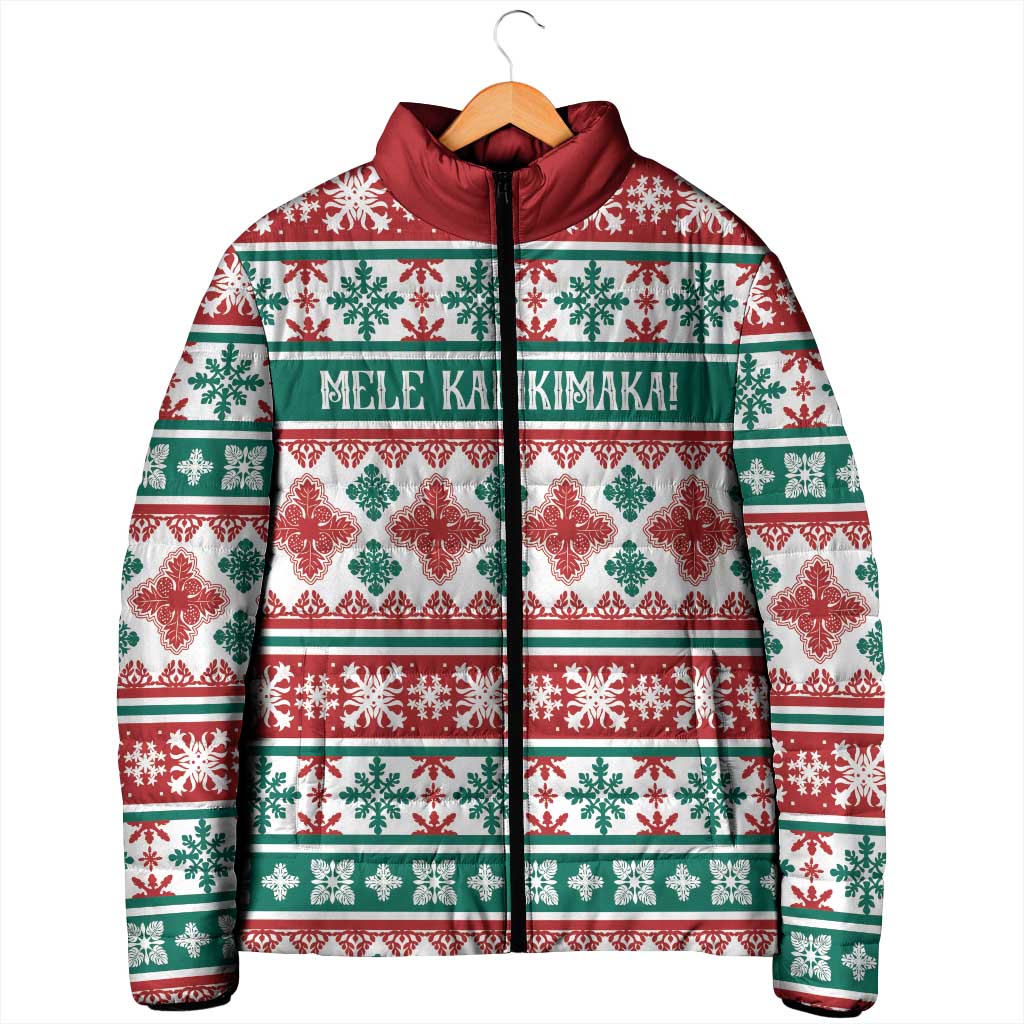 Mele Kalikimaka Hawaii Christmas Padded Jacket Hawaiian Quilt Pattern Style - Polynesian Pride