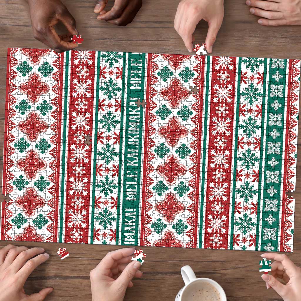 Mele Kalikimaka Hawaii Christmas Puzzle Hawaiian Quilt Pattern Style - Polynesian Pride