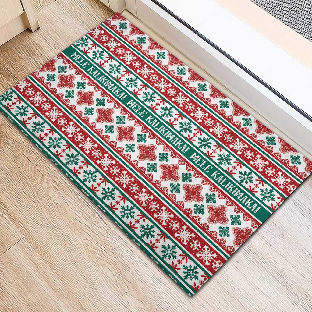 Mele Kalikimaka Hawaii Christmas Rubber Doormat Hawaiian Quilt Pattern Style - Polynesian Pride