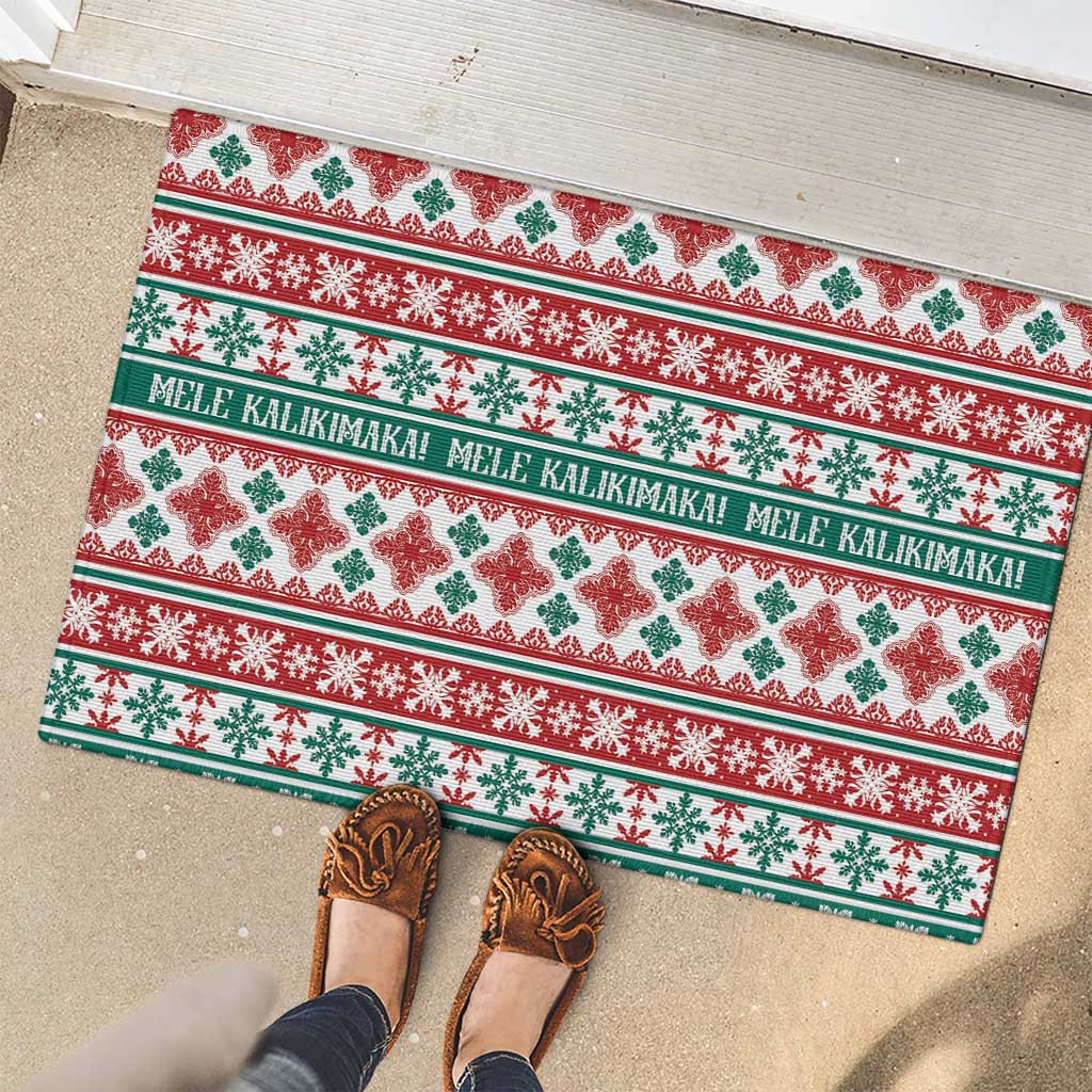 Mele Kalikimaka Hawaii Christmas Rubber Doormat Hawaiian Quilt Pattern Style - Polynesian Pride