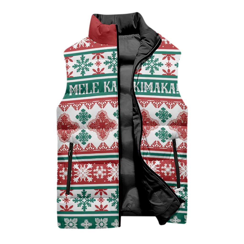 Mele Kalikimaka Hawaii Christmas Sleeveless Puffer Jacket Hawaiian Quilt Pattern Style - Polynesian Pride