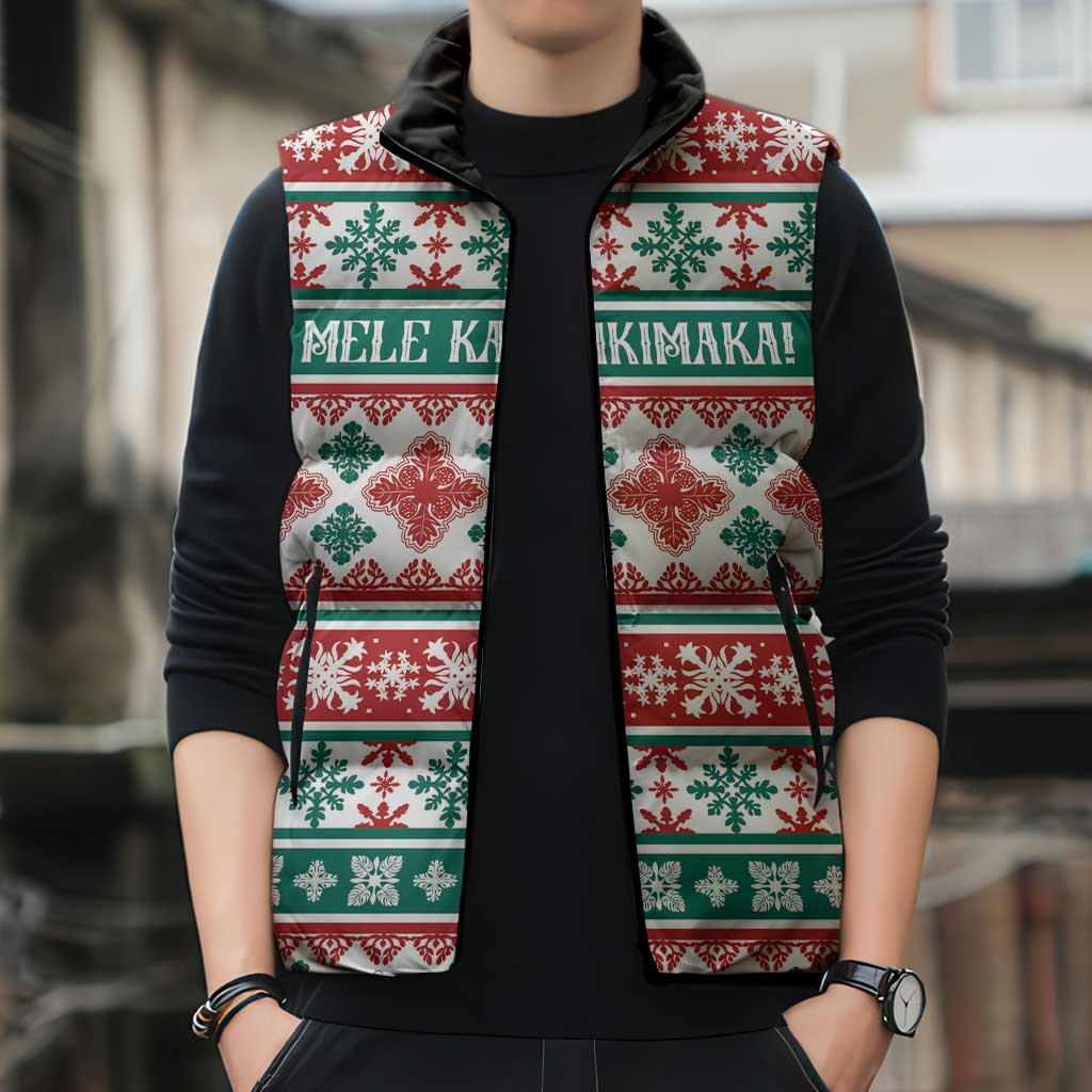 Mele Kalikimaka Hawaii Christmas Sleeveless Puffer Jacket Hawaiian Quilt Pattern Style - Polynesian Pride