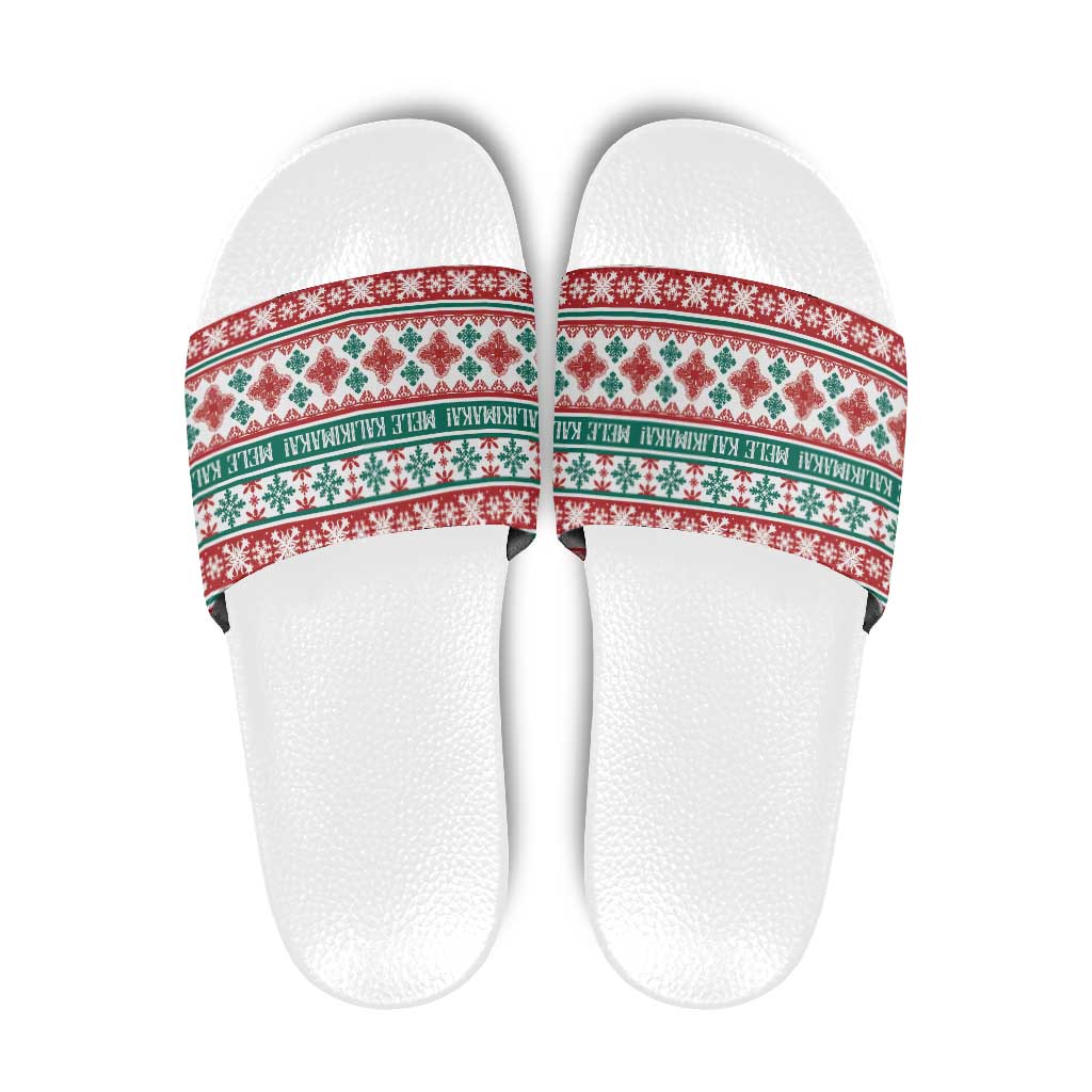 Mele Kalikimaka Hawaii Christmas Slide Sandals Hawaiian Quilt Pattern Style - Polynesian Pride