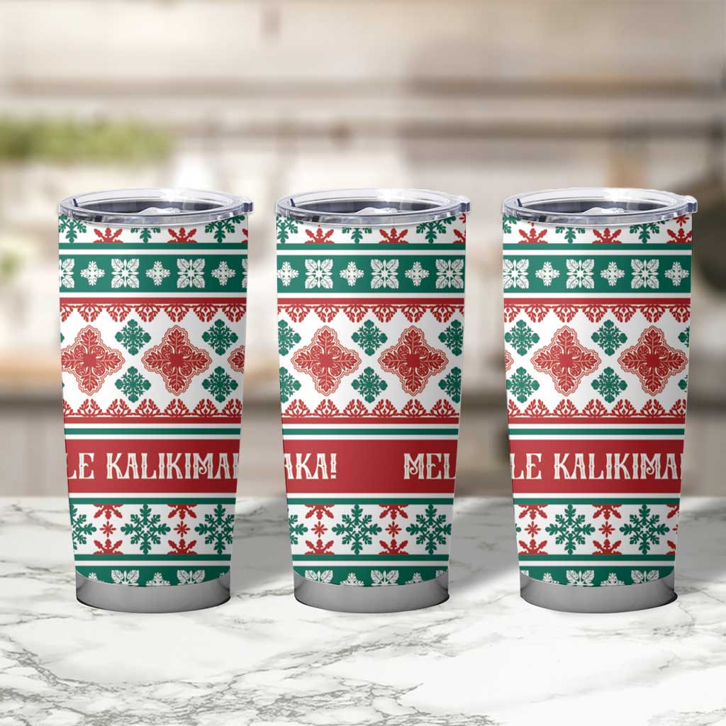 Mele Kalikimaka Hawaii Christmas Tumbler Cup Hawaiian Quilt Pattern Style - Polynesian Pride