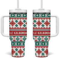 Mele Kalikimaka Hawaii Christmas Tumbler With Handle Hawaiian Quilt Pattern Style - Polynesian Pride
