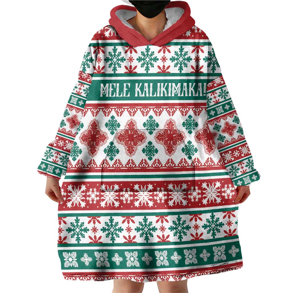 Mele Kalikimaka Hawaii Christmas Wearable Blanket Hoodie Hawaiian Quilt Pattern Style - Polynesian Pride