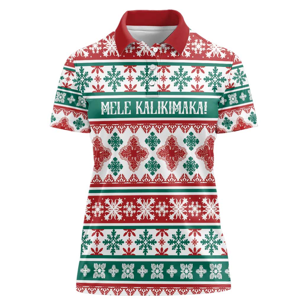 Mele Kalikimaka Hawaii Christmas Women Polo Shirt Hawaiian Quilt Pattern Style - Polynesian Pride