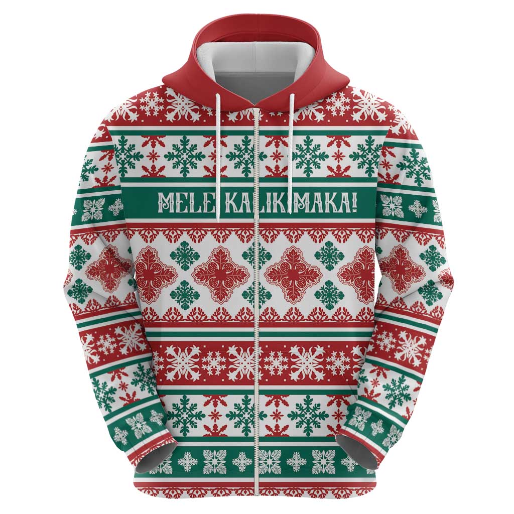 Mele Kalikimaka Hawaii Christmas Zip Hoodie Hawaiian Quilt Pattern Style - Polynesian Pride