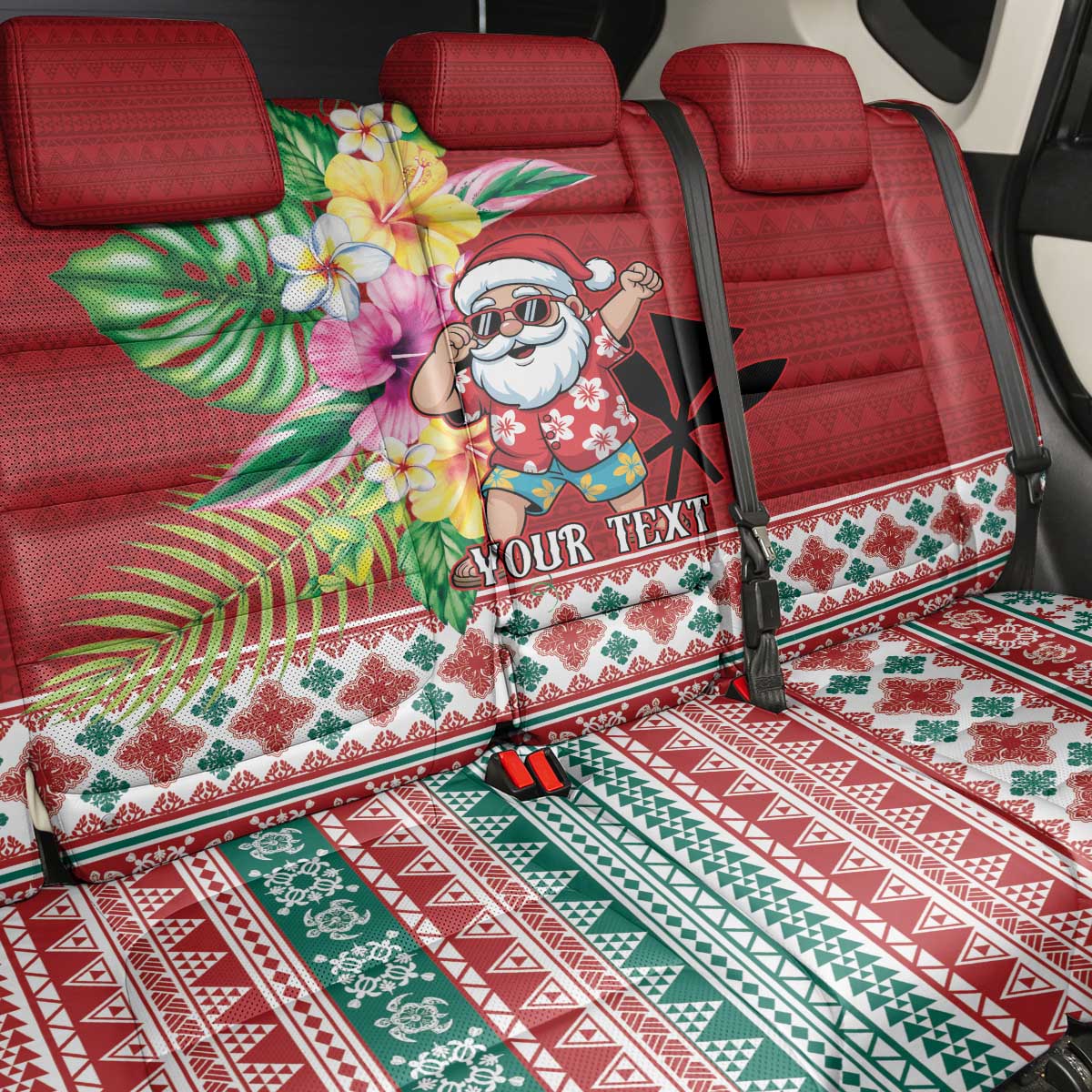 Santa Surf Mele Kalikimaka Personalized Back Car Seat Cover Aloha Tropical Christmas Vibes - Polynesian Pride