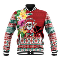 Santa Surf Mele Kalikimaka Personalized Baseball Jacket Aloha Tropical Christmas Vibes LT9 Unisex Red - Polynesian Pride