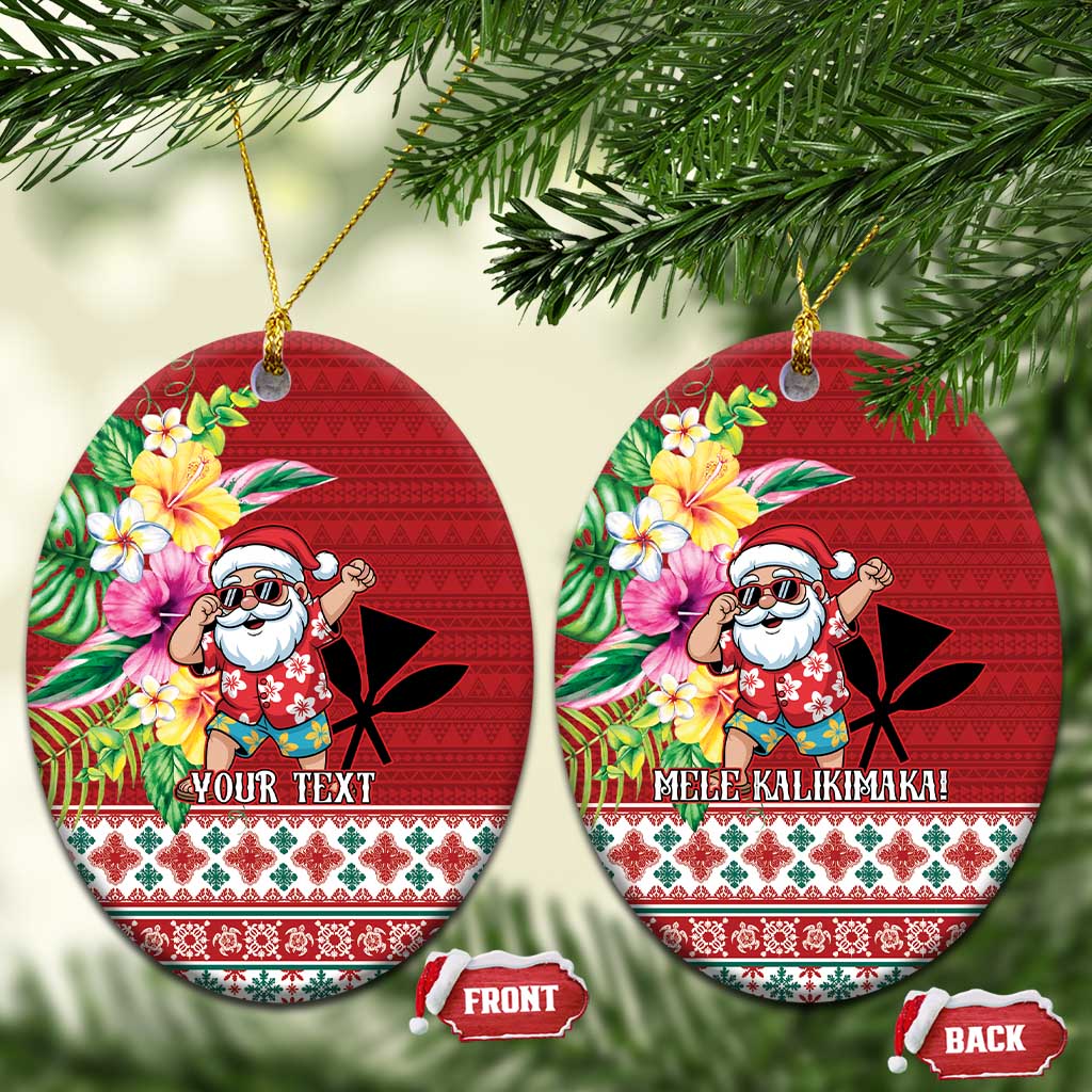 Santa Surf Mele Kalikimaka Personalized Ceramic Ornament Aloha Tropical Christmas Vibes LT9 Oval Red - Polynesian Pride