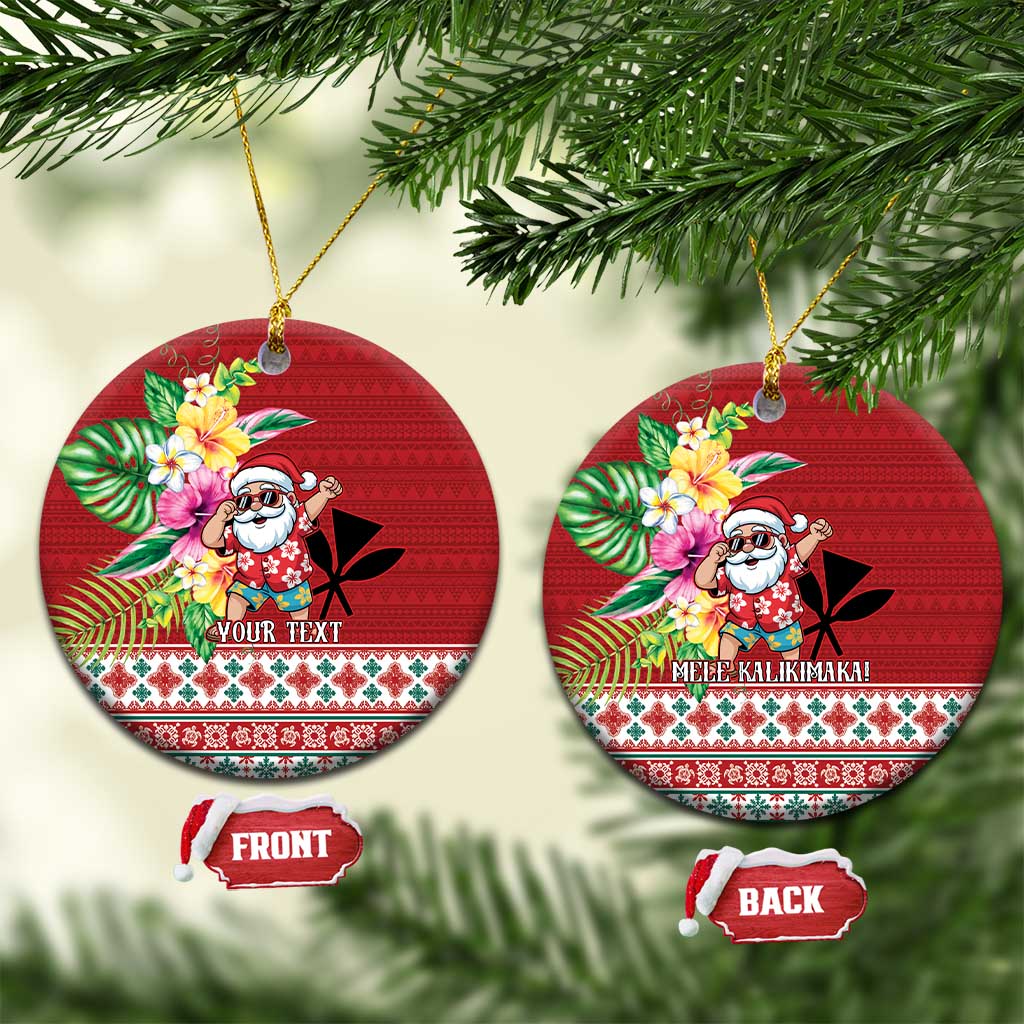 Santa Surf Mele Kalikimaka Personalized Ceramic Ornament Aloha Tropical Christmas Vibes LT9 Circle Red - Polynesian Pride