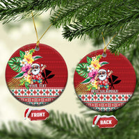 Santa Surf Mele Kalikimaka Personalized Ceramic Ornament Aloha Tropical Christmas Vibes LT9 Circle Red - Polynesian Pride