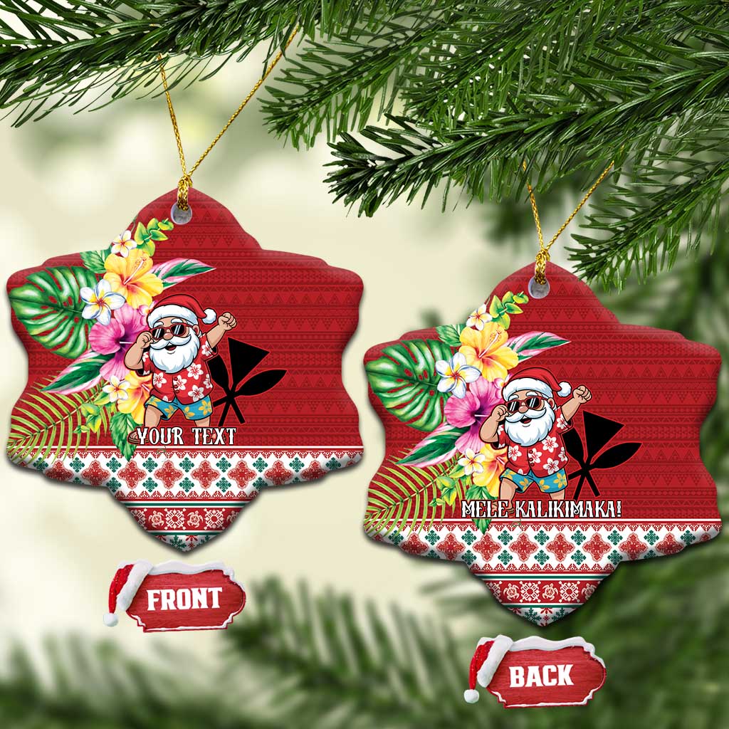 Santa Surf Mele Kalikimaka Personalized Ceramic Ornament Aloha Tropical Christmas Vibes LT9 Snow Flake Red - Polynesian Pride