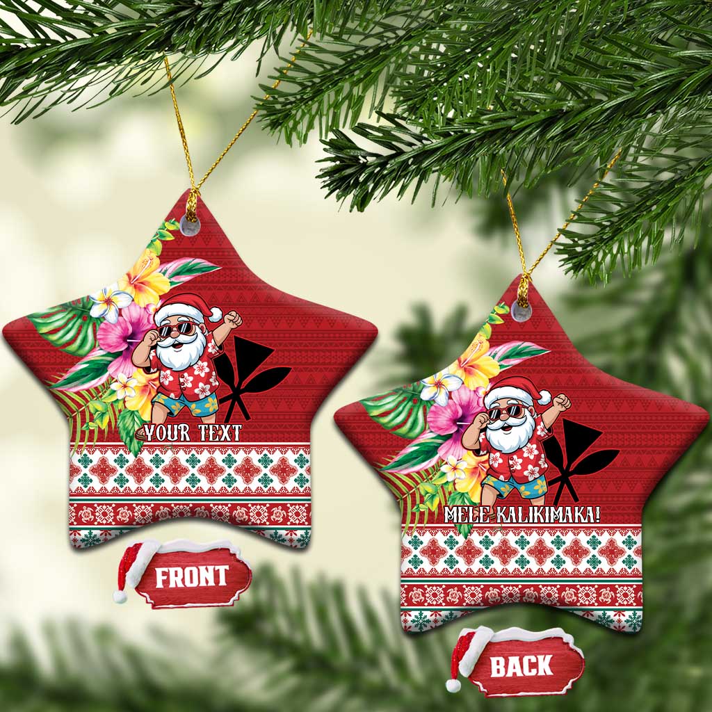 Santa Surf Mele Kalikimaka Personalized Ceramic Ornament Aloha Tropical Christmas Vibes LT9 Star Red - Polynesian Pride
