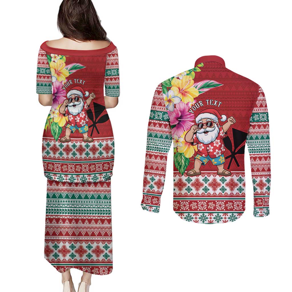 Santa Surf Mele Kalikimaka Personalized Couples Matching Puletasi and Long Sleeve Button Shirt Aloha Tropical Christmas Vibes LT9 - Polynesian Pride