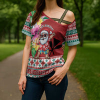 Santa Surf Mele Kalikimaka Personalized Cross Shoulder Shirt Aloha Tropical Christmas Vibes LT9 - Polynesian Pride