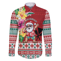Santa Surf Mele Kalikimaka Personalized Family Matching Off The Shoulder Long Sleeve Dress and Hawaiian Shirt Aloha Tropical Christmas Vibes - Polynesian Pride