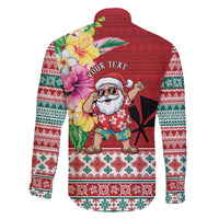 Santa Surf Mele Kalikimaka Personalized Family Matching Off The Shoulder Long Sleeve Dress and Hawaiian Shirt Aloha Tropical Christmas Vibes - Polynesian Pride