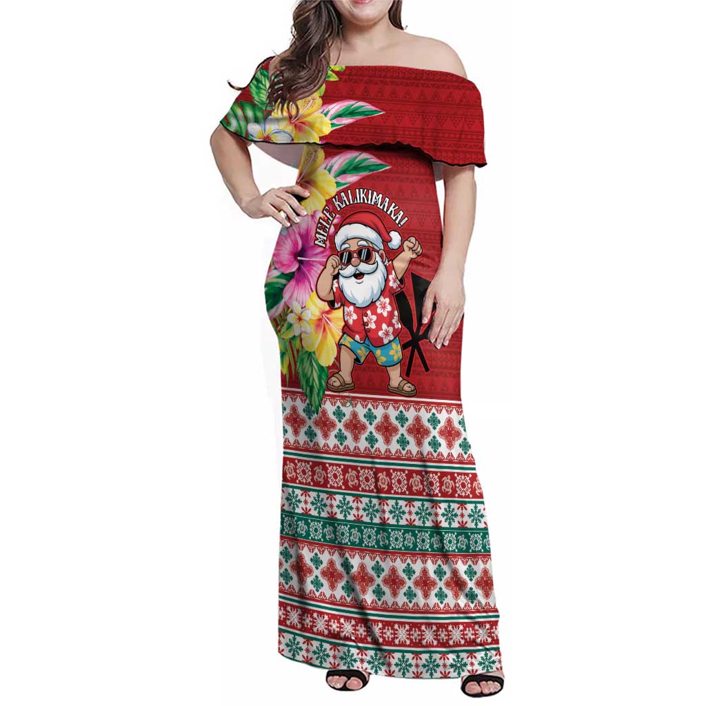 Santa Surf Mele Kalikimaka Personalized Family Matching Off Shoulder Maxi Dress and Hawaiian Shirt Aloha Tropical Christmas Vibes - Polynesian Pride