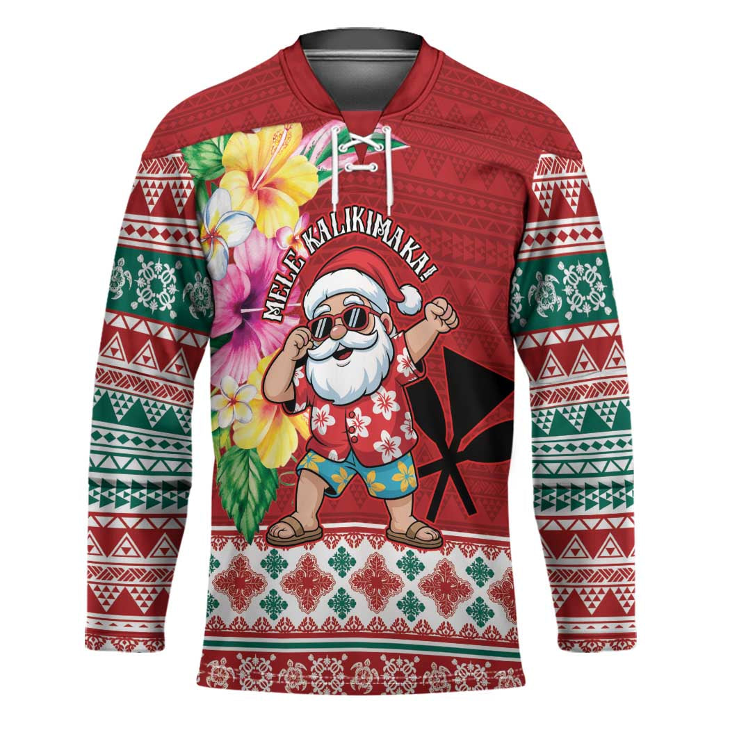 Santa Surf Mele Kalikimaka Personalized Hockey Jersey Aloha Tropical Christmas Vibes LT9 Unisex Red - Polynesian Pride