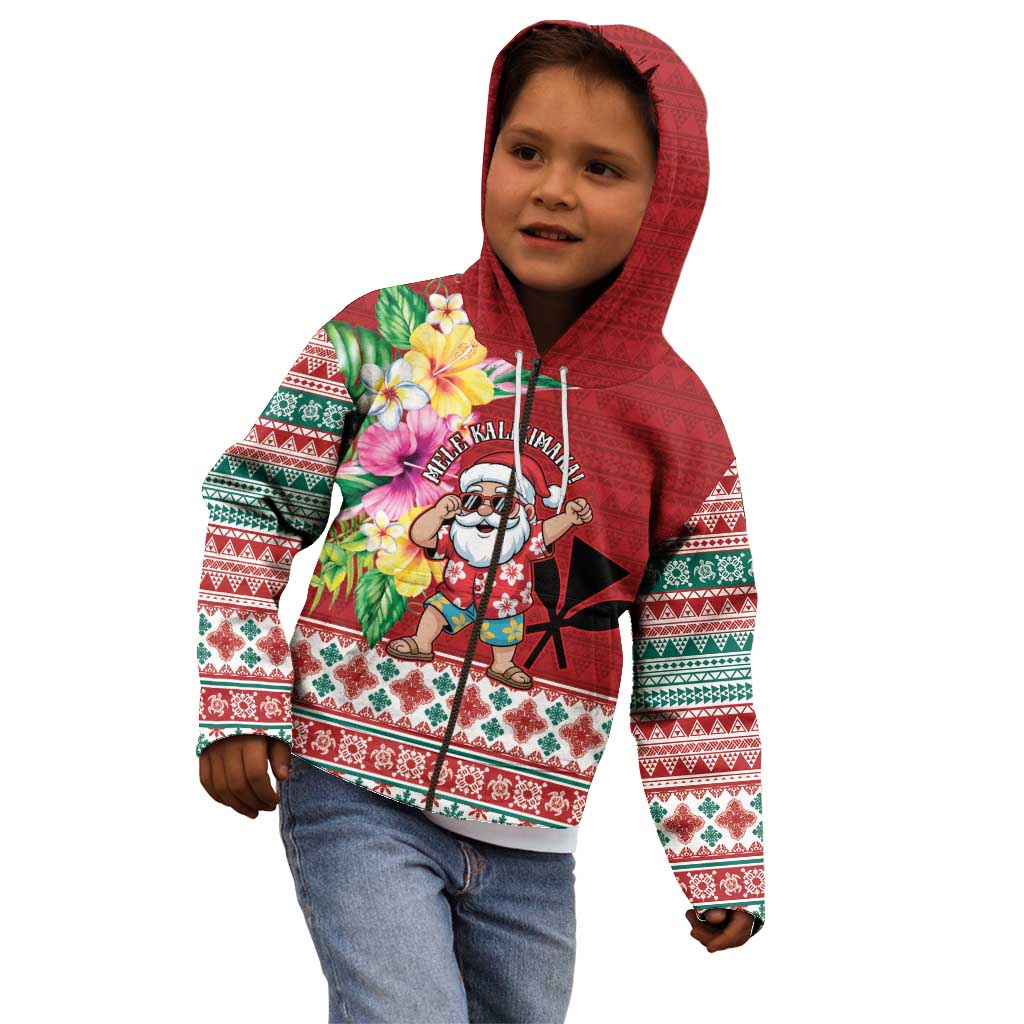 Santa Surf Mele Kalikimaka Personalized Kid Hoodie Aloha Tropical Christmas Vibes - Polynesian Pride
