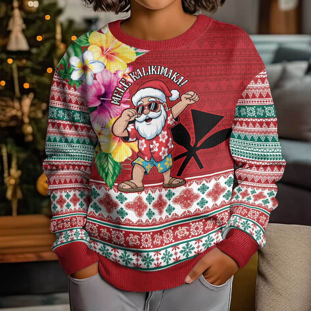 Santa Surf Mele Kalikimaka Personalized Kid Ugly Christmas Sweater Aloha Tropical Christmas Vibes - Polynesian Pride
