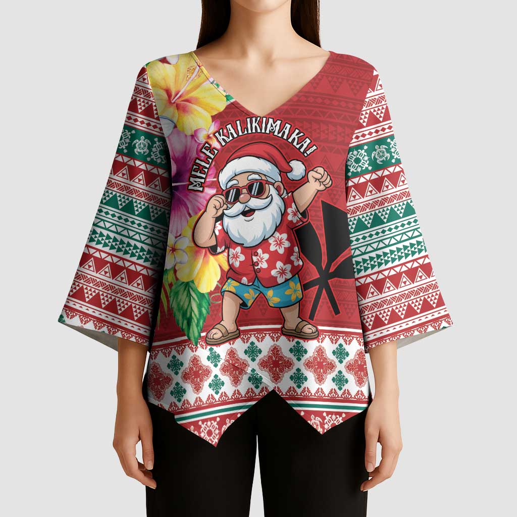 Santa Surf Mele Kalikimaka Personalized Kimono Sleeve Blouse Aloha Tropical Christmas Vibes LT9 - Polynesian Pride