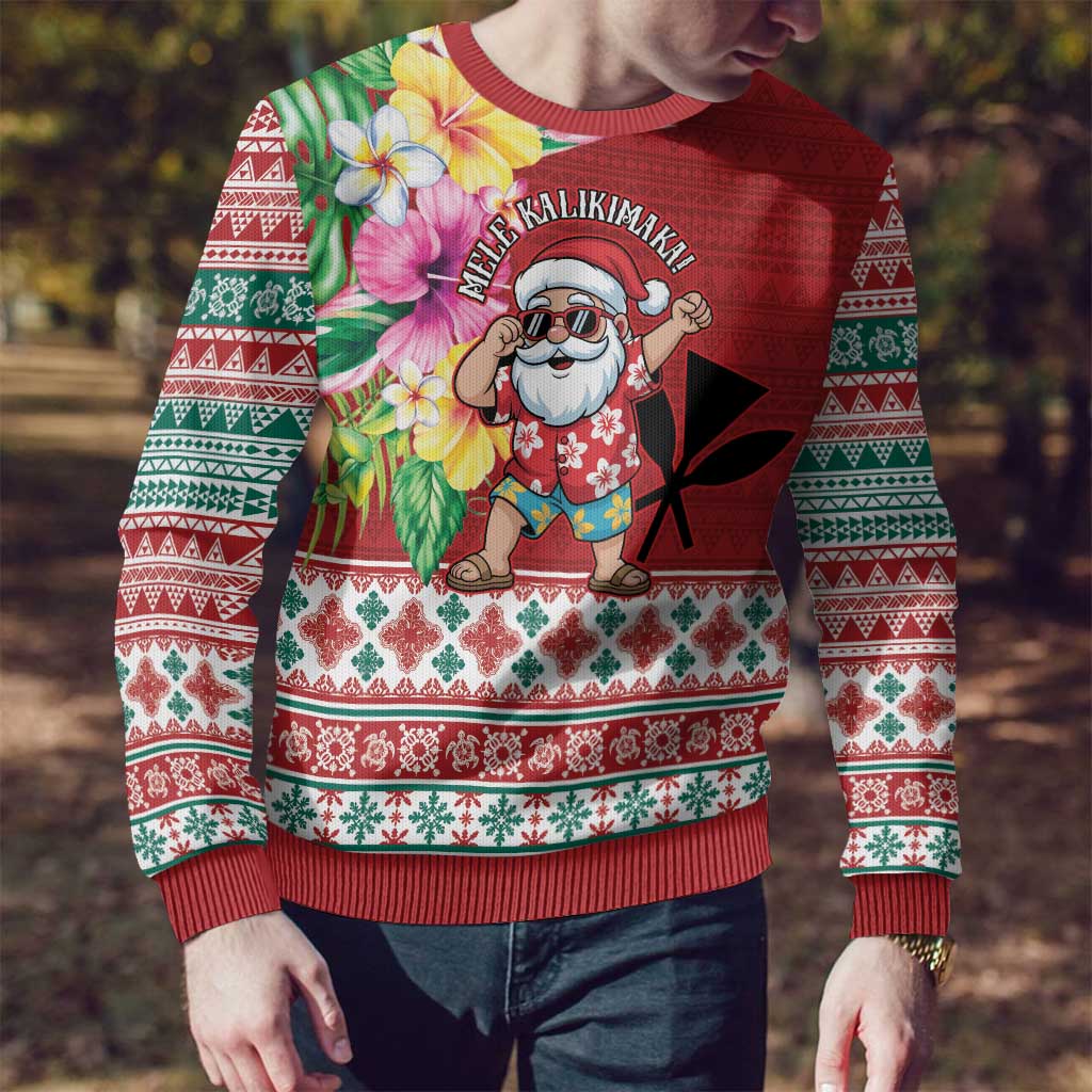 Santa Surf Mele Kalikimaka Personalized Ugly Christmas Sweater Aloha Tropical Christmas Vibes - Polynesian Pride