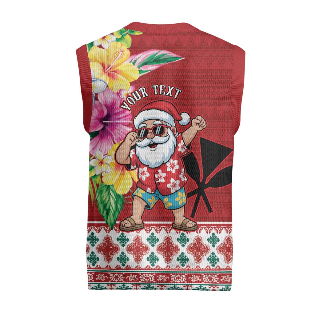 Santa Surf Mele Kalikimaka Personalized Christmas Knitted V-Neck Vest Aloha Tropical Christmas Vibes - Polynesian Pride
