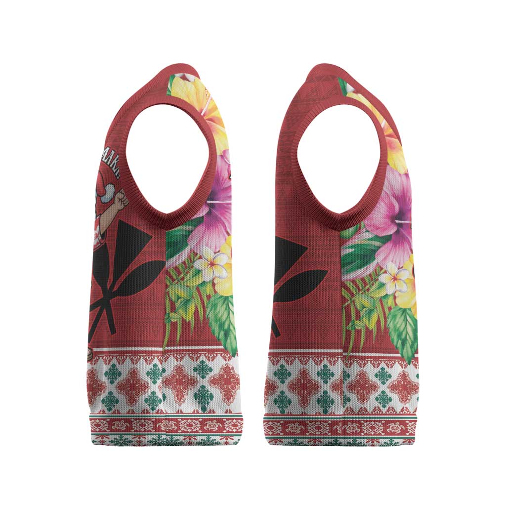 Santa Surf Mele Kalikimaka Personalized Christmas Knitted V-Neck Vest Aloha Tropical Christmas Vibes - Polynesian Pride