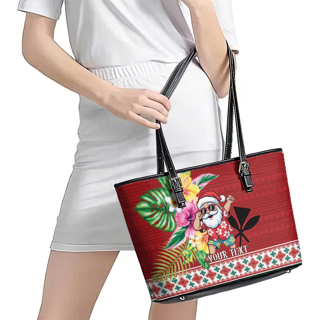 Santa Surf Mele Kalikimaka Personalized Leather Tote Bag Aloha Tropical Christmas Vibes - Polynesian Pride