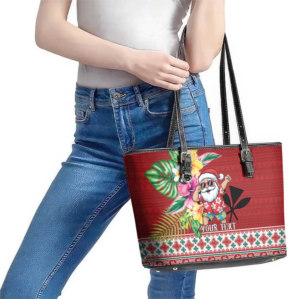 Santa Surf Mele Kalikimaka Personalized Leather Tote Bag Aloha Tropical Christmas Vibes - Polynesian Pride