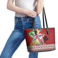 Santa Surf Mele Kalikimaka Personalized Leather Tote Bag Aloha Tropical Christmas Vibes - Polynesian Pride