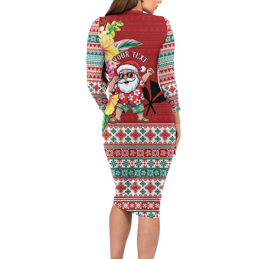 Santa Surf Mele Kalikimaka Personalized Long Sleeve Bodycon Dress Aloha Tropical Christmas Vibes - Polynesian Pride