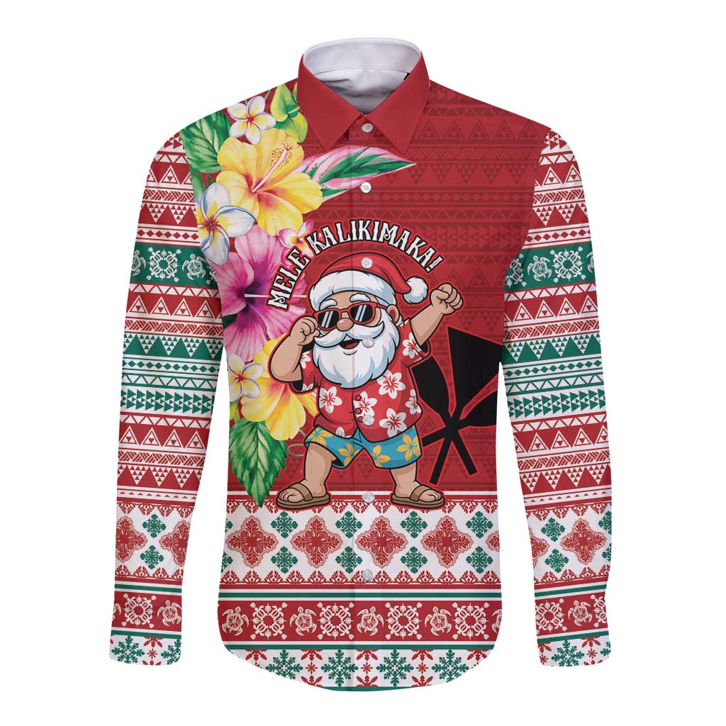 Santa Surf Mele Kalikimaka Personalized Long Sleeve Button Shirt Aloha Tropical Christmas Vibes LT9 Unisex Red - Polynesian Pride