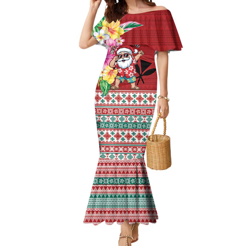 Santa Surf Mele Kalikimaka Personalized Mermaid Dress Aloha Tropical Christmas Vibes - Polynesian Pride