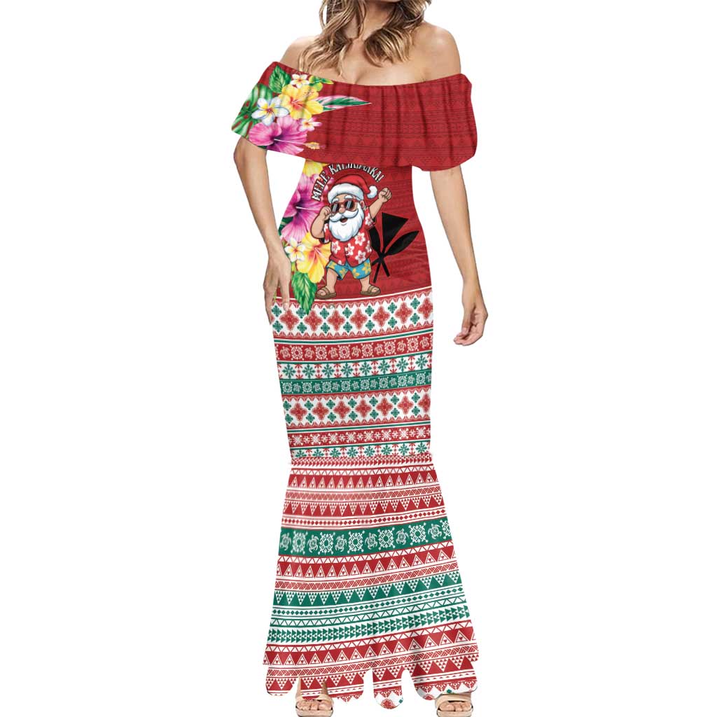 Santa Surf Mele Kalikimaka Personalized Mermaid Dress Aloha Tropical Christmas Vibes - Polynesian Pride