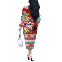 Santa Surf Mele Kalikimaka Personalized Off The Shoulder Long Sleeve Dress Aloha Tropical Christmas Vibes - Polynesian Pride