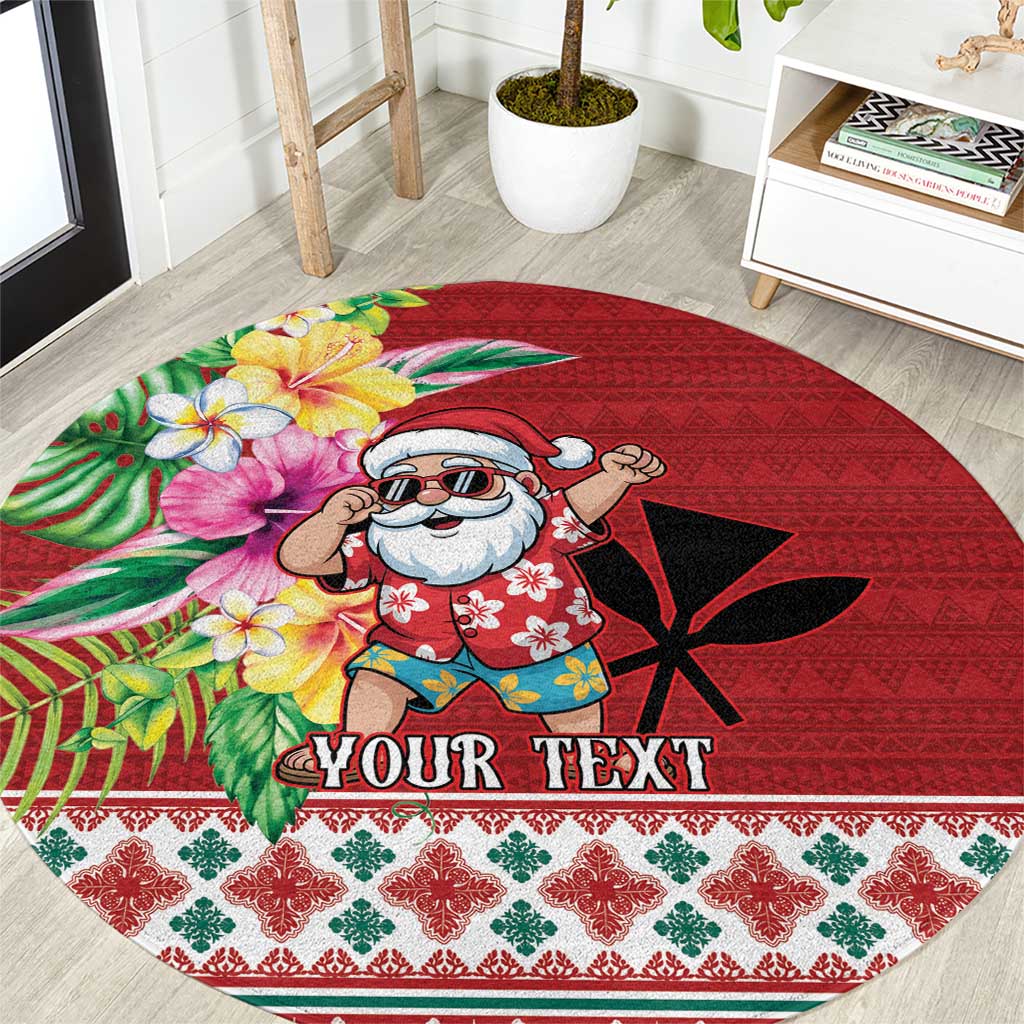Santa Surf Mele Kalikimaka Personalized Round Carpet Aloha Tropical Christmas Vibes - Polynesian Pride