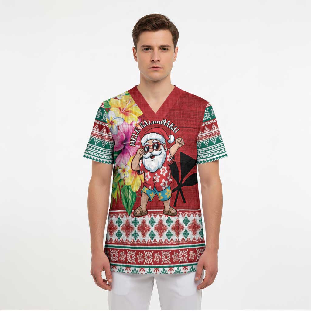Santa Surf Mele Kalikimaka Personalized Scrub Top Aloha Tropical Christmas Vibes - Polynesian Pride