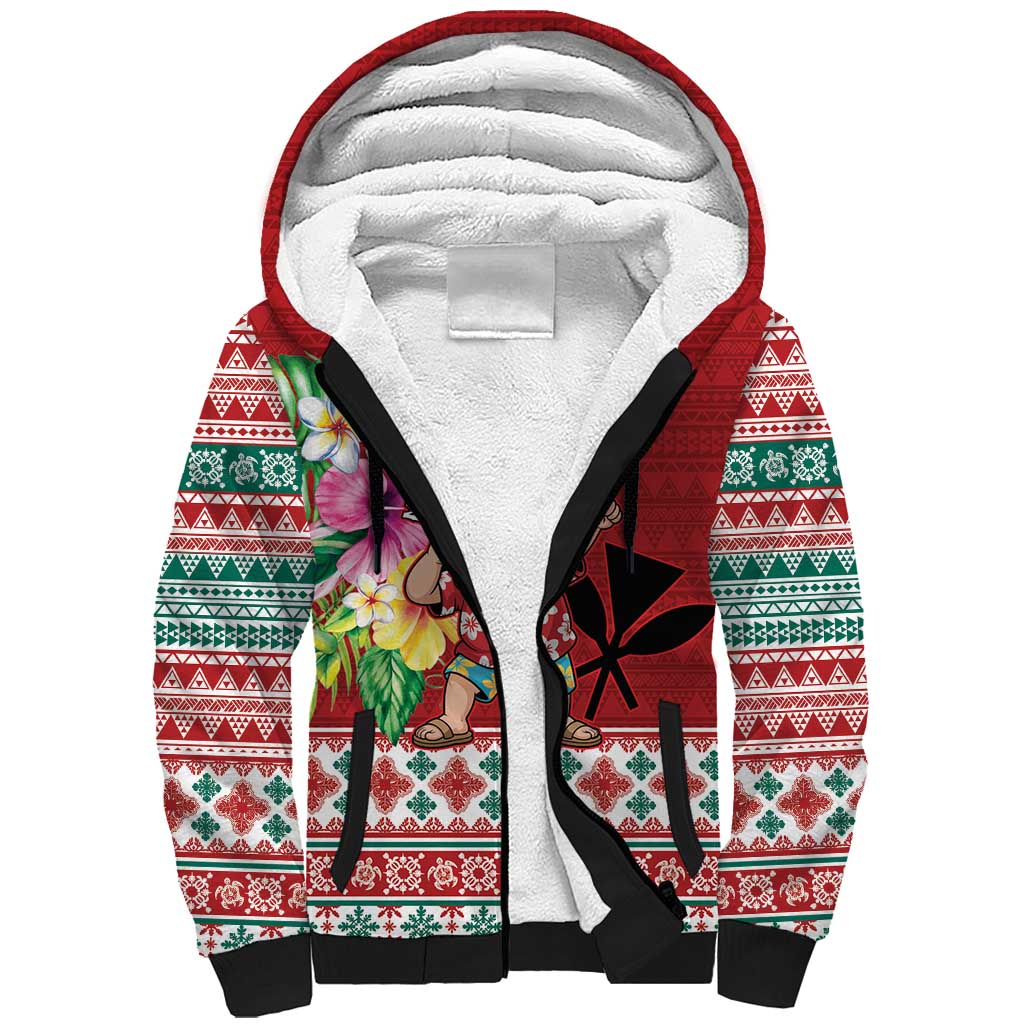 Santa Surf Mele Kalikimaka Personalized Sherpa Hoodie Aloha Tropical Christmas Vibes LT9 Unisex Red - Polynesian Pride