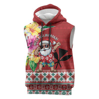 Santa Surf Mele Kalikimaka Personalized Sleeveless Hoodie Aloha Tropical Christmas Vibes LT9 Red - Polynesian Pride