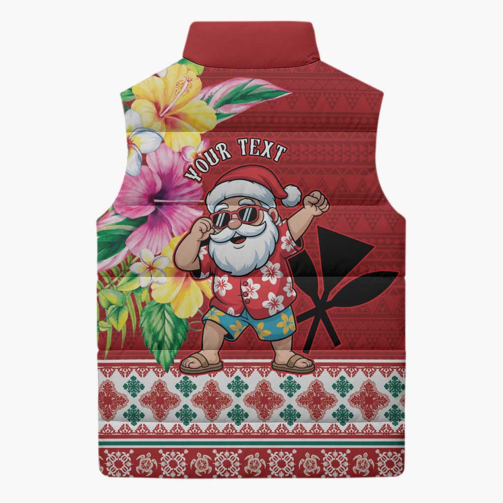 Santa Surf Mele Kalikimaka Personalized Sleeveless Puffer Jacket Aloha Tropical Christmas Vibes LT9 - Polynesian Pride