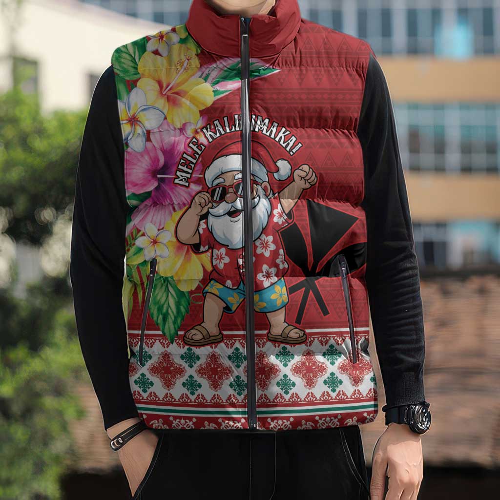 Santa Surf Mele Kalikimaka Personalized Sleeveless Puffer Jacket Aloha Tropical Christmas Vibes LT9 - Polynesian Pride