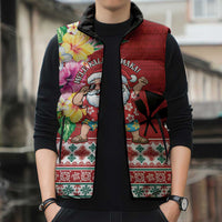 Santa Surf Mele Kalikimaka Personalized Sleeveless Puffer Jacket Aloha Tropical Christmas Vibes LT9 - Polynesian Pride